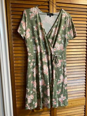 Lily Morgan Olive Green Floral Wrap Dress